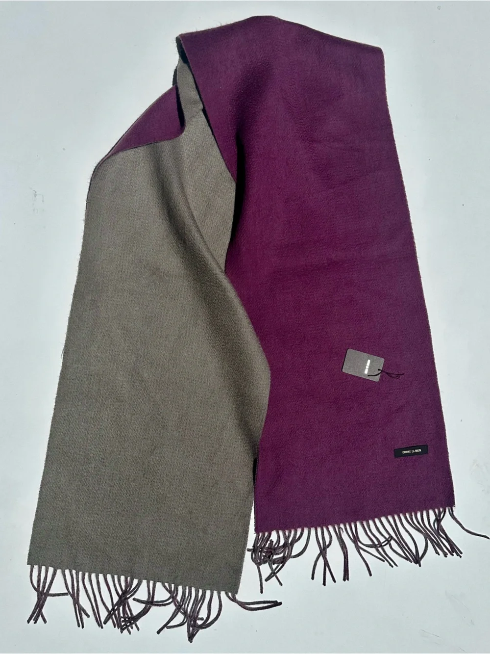 100% Cashmere Reversible Plum and Taupe Scarf - Luxury Soft Knit